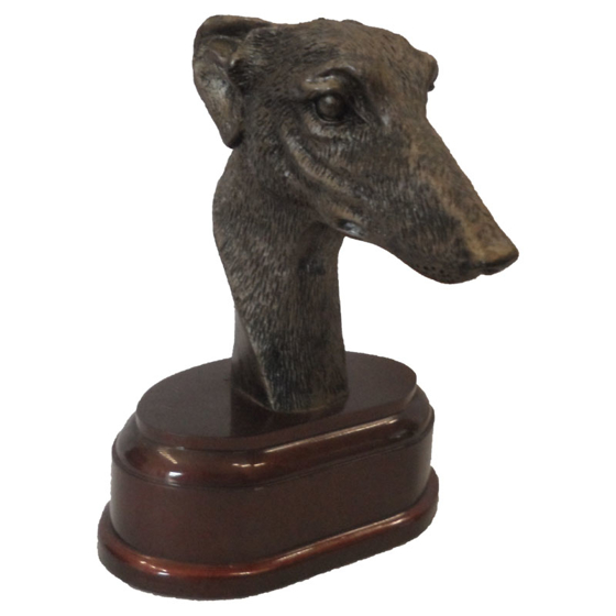 Greyhound Head on wooden base 115mm