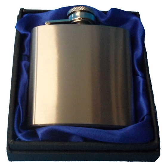 3oz Silver Hip flask in blue presentation box