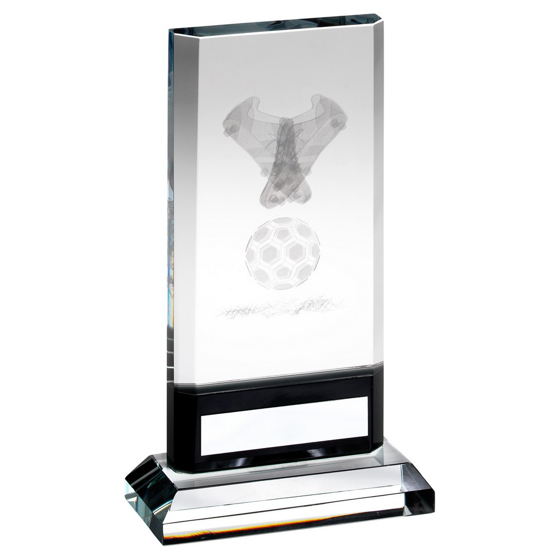 CLEAR/BLACK GLASS WITH LASERED FOOTBALL IMAGE AND PLATE (15MM THICK) - 6.75in 171mm