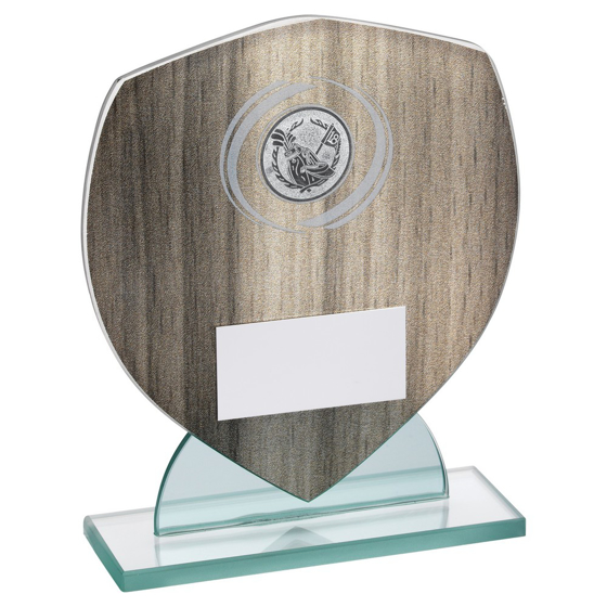 WOOD EFFECT GLASS SHIELD WITH GOLF INSERT AND PLATE - 5.25in 133MM