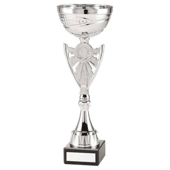 SILVER RAY SHIELD TROPHY CUP WITH PLATE (1in CENTRE) - 10in 254MM