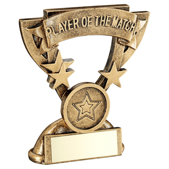 BRZ/GOLD PLAYER OF THE MATCH MINI CUP WITH PLATE (1in CENTRE) - 3.75in 95MM
