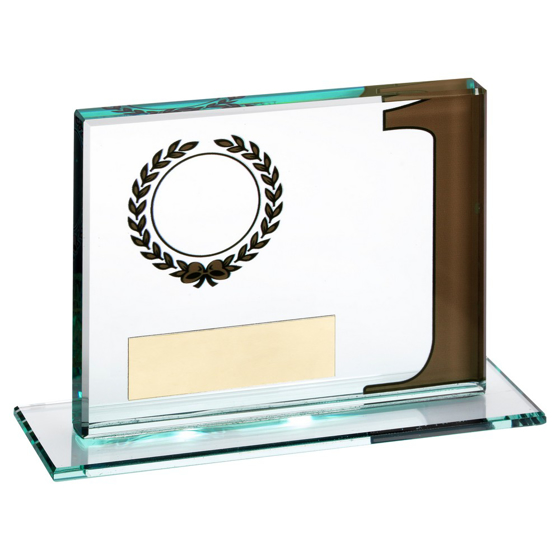 JADE GLASS PLAQUE WITH NUMBER AND PLATE (1in CENTRE) - GOLD 1ST 3.25 x 4in 83 X 102MM