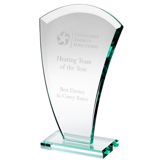 JADE GLASS CURVED V PLAQUE (10MM THICK) - 6.5in 165MM