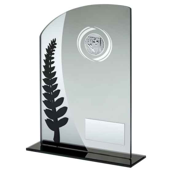 Picture of JADE GLASS PLAQUE WITH BLACK/SILVER DETAIL AND FOOTBALL INSERT AND PLATE - 6.5" 165MM