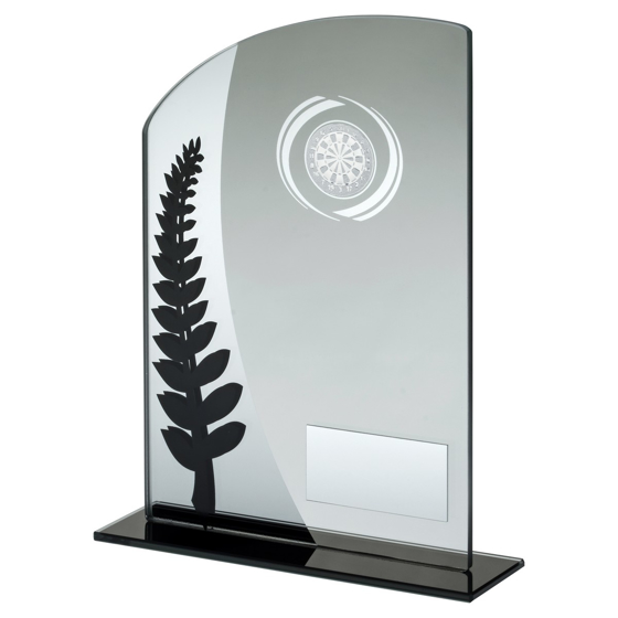 Picture of JADE GLASS PLAQUE WITH BLACK/SILVER DETAIL WITH DARTS INSERT AND PLATE - 6.5in