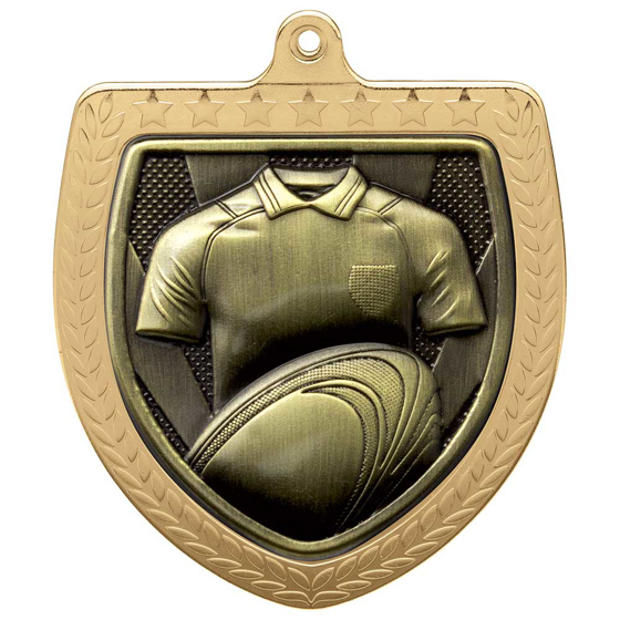 Picture of Cobra Rugby Shirt & Ball Shield Medal Gold 75mm