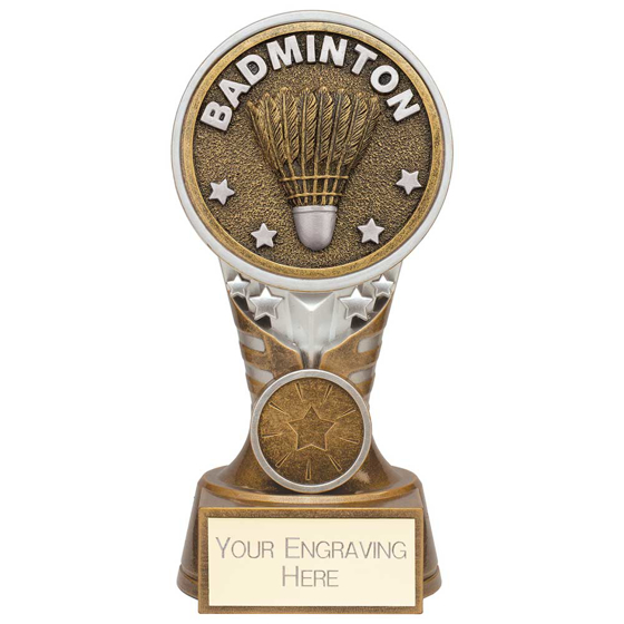 Picture of Ikon Tower Badminton Award Antique Silver & Gold 150mm