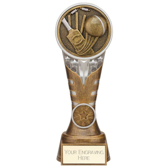 Picture of Ikon Tower Cricket Award Antique Silver & Gold 200mm