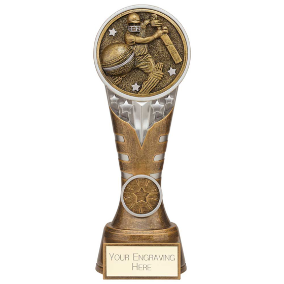 Picture of Ikon Tower Cricket Batsman Award Antique Silver & Gold 200mm