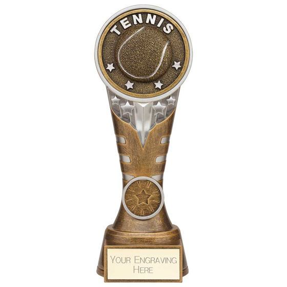Picture of Ikon Tower Tennis Award Antique Silver & Gold 200mm