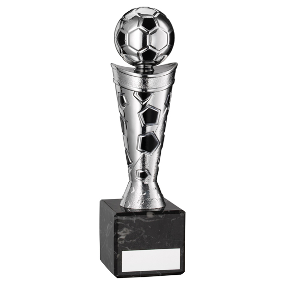 Picture of SILVER/BLACK PLASTIC FOOTBALL FIGURE ON BLACK MARBLE TROPHY - (1in CEN) 10in