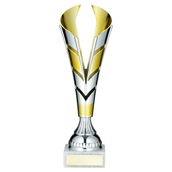 Picture of SILVER/GOLD PLASTIC V TROPHY CUP - 11.25in
