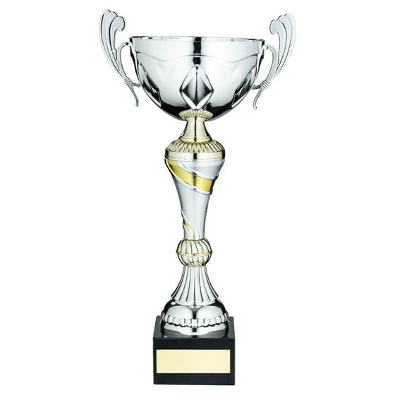 Picture of SILVER/GOLD TROPHY CUP WITH HANDLES AND PLATE - 11in
