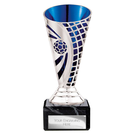 Picture of Defender Football Trophy Cup Silver & Blue 150mm