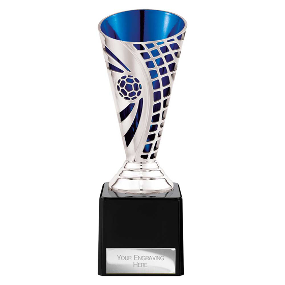 Picture of Defender Football Trophy Cup Silver & Blue 170mm