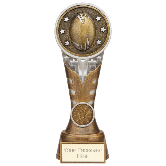 Picture of Ikon Tower Rugby Award Antique Silver & Gold 200mm