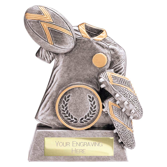 Picture of Spirit Rugby Resin Award Antique Silver & Gold 100mm