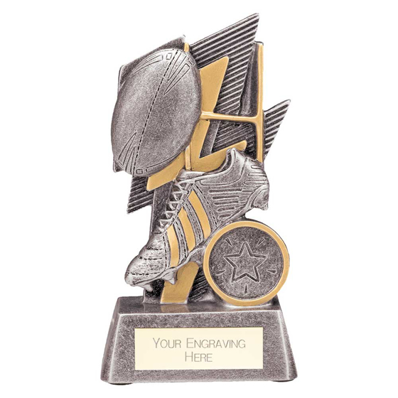 Picture of Strike Bolt Rugby Award Antique Silver & Gold 130mm