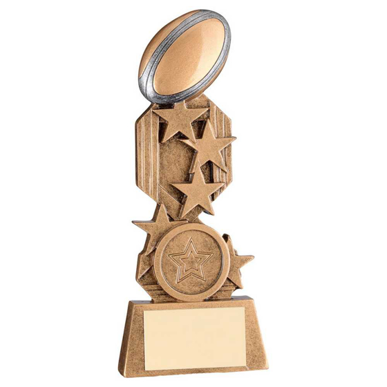 Picture of Brz/pew/gold Rugby On Stars Flatback With Plate (1in Centre) - 5in