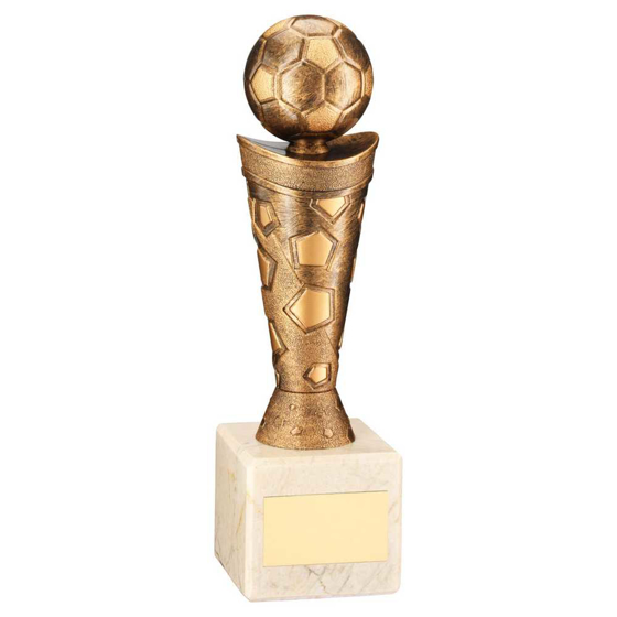 Picture of Bronze/gold Plastic Football Figure On Cream Marble Trophy - (1in Cen) 10in