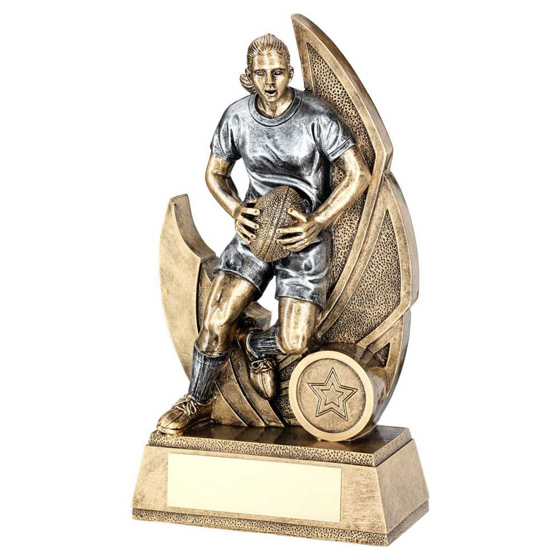 Picture of Brz/pew Female Rugby Figure On Backdrop With Plate (1in Centre) - 7.25in