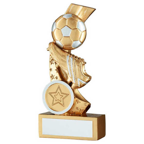 Picture of Gold/silver Football And Boot On Multi Star Curve With Plate (1in Centre) - 4in